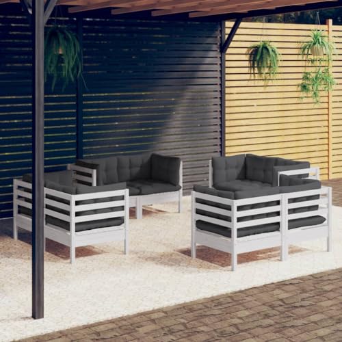 Qnhdfrt 8-TLG. Garten Lounge Set aus massivem Kiefernholz mit Anthrazit Kissen Outdoor Sitzgruppe Weiß für Terrasse Balkon und Garten Qnhdfrt 8-TLG. Garten Lounge Set aus massivem Kiefernholz mit Anthrazit Kissen Outdoor Sitzgruppe Weiß für Terrasse Balkon und Garten von Qnhdfrt