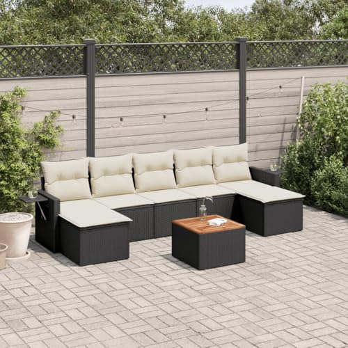 Qnhdfrt 8-TLG. Garten Sofagarnitur Schwarz PE Rattan mit Kissen und Stauraum Modulares Design für Terrasse Balkon Garten von Qnhdfrt
