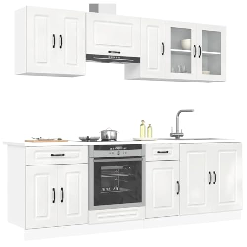 Qnhdfrt 8-TLG. Küchenschrank-Set Kalmar Hochglanz-Weiß Holzwerkstoff mit Glas – Elegantes Design für Küchenzeile, Viel Stauraum, Verstellbare Füße Qnhdfrt 8-TLG. Küchenschrank-Set Kalmar Hochglanz-Weiß Holzwerkstoff mit Glas – Elegantes Design für Küchenzeile, Viel Stauraum, Verstellbare Füße von Qnhdfrt