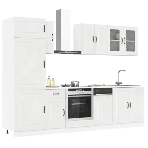 Qnhdfrt 8-TLG. Küchenschrank-Set Kalmar Hochglanz-Weiß Holzwerkstoff mit Glas Küchenzeile Aufbewahrungslösung Qnhdfrt 8-TLG. Küchenschrank-Set Kalmar Hochglanz-Weiß Holzwerkstoff mit Glas Küchenzeile Aufbewahrungslösung von Qnhdfrt