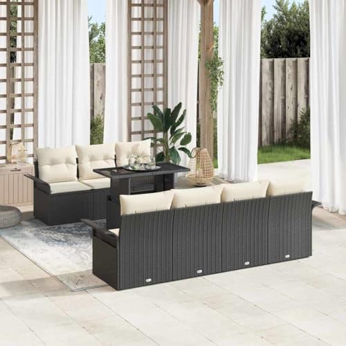 Qnhdfrt 8 Teiliges Garten Sofa Set Schwarz Modernes Poly Rattan Lounge Möbel Set mit Tisch für 7 Personen Outdoor Balkon Terrasse von Qnhdfrt