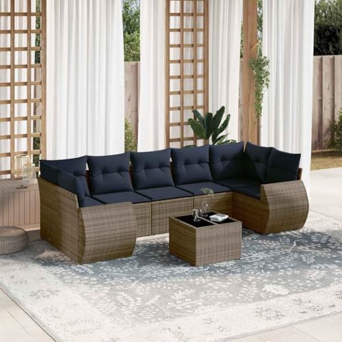 Qnhdfrt 8-Teiliges Gartensofa Set Grau Polyrattan mit Glastisch 62x62 cm Sitzgruppe Outdoor Balkonmöbel Modular für Garten Terrasse Balkon von Qnhdfrt