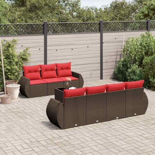 Qnhdfrt 8-Teiliges Gartensofa-Set Polyrattan Braun 55x55 cm Glastisch Sitzgruppe Outdoor mit abnehmbaren Kissen platzsparend für kleine Balkone Terrasse Garten von Qnhdfrt