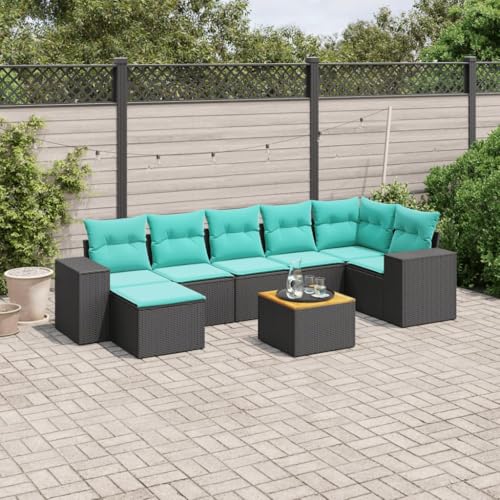 Qnhdfrt 8-Teiliges Gartensofa Set Schwarz Polyrattan Akazienholz Esstisch 55x55 cm Modulare Outdoor Sitzgruppe mit Kissen 110 kg Robust und UV-beständig für Balkon Terrasse Garten Lounge Qnhdfrt 8-Teiliges Gartensofa Set Schwarz Polyrattan Akazienholz Esstisch 55x55 cm Modulare Outdoor Sitzgruppe mit Kissen 110 kg Robust und UV-beständig für Balkon Terrasse Garten Lounge von Qnhdfrt
