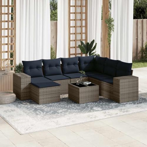Qnhdfrt 8-Teiliges Gartensofa Set aus witterungsbeständigem Polyrattan mit klappbaren Sitzkissen und Glastisch 55x55 cm Grau Marineblau für Balkon Terrasse Garten Qnhdfrt 8-Teiliges Gartensofa Set aus witterungsbeständigem Polyrattan mit klappbaren Sitzkissen und Glastisch 55x55 cm Grau Marineblau für Balkon Terrasse Garten von Qnhdfrt