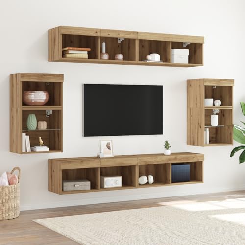 Qnhdfrt 8-teilige TV Wandkonsole mit Blauer LED Beleuchtung Artisan Eiche Braun - Wandmontage Fernsehregal platzsparend für Wohnzimmer Qnhdfrt 8-teilige TV Wandkonsole mit Blauer LED Beleuchtung Artisan Eiche Braun - Wandmontage Fernsehregal platzsparend für Wohnzimmer von Qnhdfrt