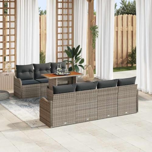Qnhdfrt 8-teiliges Garten Sofa Set Grau Modernes Poly Rattan mit Kissen Outdoor Lounge Möbel für Balkon und Terrasse von Qnhdfrt