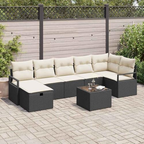 Qnhdfrt 8-teiliges Garten-Sofa-Set aus Poly-Rattan Schwarz Modulares Design mit abnehmbaren Kissen Wetterfest für Balkon Terrasse und Garten Qnhdfrt 8-teiliges Garten-Sofa-Set aus Poly-Rattan Schwarz Modulares Design mit abnehmbaren Kissen Wetterfest für Balkon Terrasse und Garten von Qnhdfrt