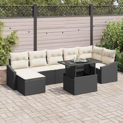 Qnhdfrt 8-teiliges Garten-Sofa-Set aus Poly-Rattan in Weiß, modernes Outdoor-Loungeset mit Kissen für Garten, Terrasse oder Balkon von Qnhdfrt