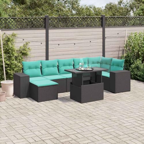 Qnhdfrt 8-teiliges Gartenmöbel Set Schwarzes Polyrattan Lounge mit höhenverstellbarem Glas Couchtisch und blauen Kissen für Garten Balkon Terrasse Qnhdfrt 8-teiliges Gartenmöbel Set Schwarzes Polyrattan Lounge mit höhenverstellbarem Glas Couchtisch und blauen Kissen für Garten Balkon Terrasse von Qnhdfrt