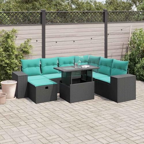 Qnhdfrt 8-teiliges Gartenmöbel Set aus Polyrattan mit höhenverstellbarem Glastisch 100 x 55 cm Sitzgruppe für Balkon Terrasse Garten Lounge möbel Outdoor von Qnhdfrt