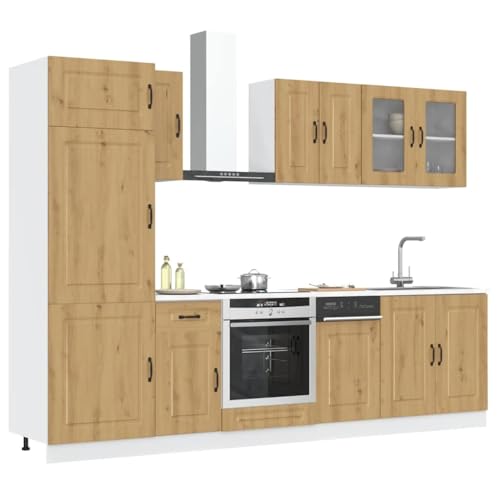 Qnhdfrt 8-teiliges Küchenschrank-Set Kalmar Artisan-Eiche Holzwerkstoff mit Glas für Küche Elegantes Design mit viel Stauraum und verstellbaren Füßen von Qnhdfrt