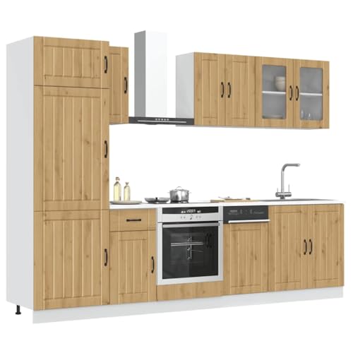 Qnhdfrt 8-teiliges Küchenschrank-Set Kalmar Artisan-Eiche aus Holzwerkstoff und Glas Modernes Design mit viel Stauraum verstellbaren Füßen für Kücheneinrichtung von Qnhdfrt