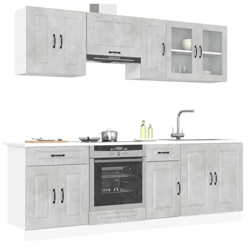 Qnhdfrt 8-teiliges Küchenschrank-Set Kalmar Betongrau aus Holzwerkstoff und Glas für Moderne Küchen viel Stauraum verstellbare Füße von Qnhdfrt