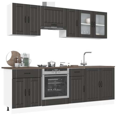Qnhdfrt 8-teiliges Küchenschrank-Set Kalmar Schwarz Holzwerkstoff Modernes Design Robust Langlebig mit viel Stauraum und verstellbaren Füßen für Küchenzeile von Qnhdfrt