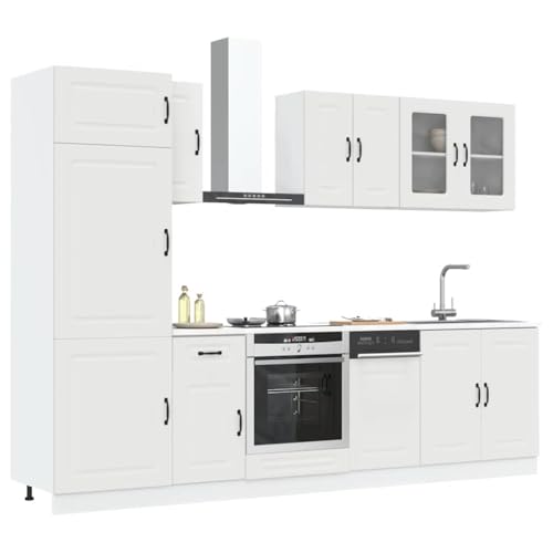 Qnhdfrt 8-teiliges Küchenschrank-Set Kalmar Weiß aus Holzwerkstoff und Glas mit Elegantem Design Viel Stauraum und Verstellbaren Füßen für Optimierte Küchenorganisation von Qnhdfrt