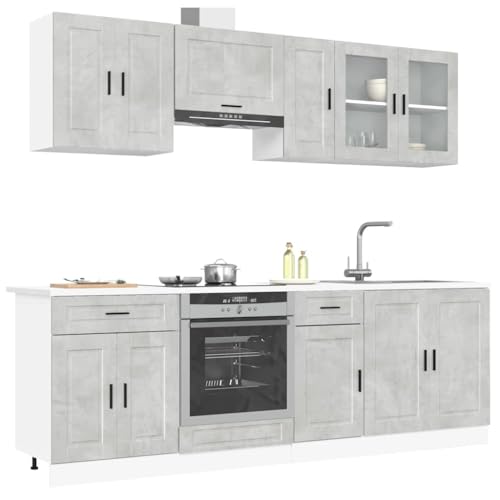Qnhdfrt 8-teiliges Küchenschrank-Set Porto Betongrau aus Holzwerkstoff und Glas mit viel Stauraum und höhenverstellbaren Füßen für Moderne Kücheneinrichtung von Qnhdfrt