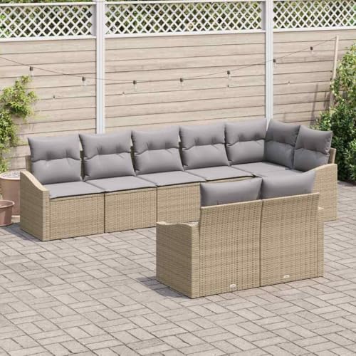 Qnhdfrt 8-teiliges Outdoor Ecksofa-Set Beige Poly Rattan mit Grauen Kissen für Garten Balkon Terrasse Modernes Design Robuste Materialien Einfache Pflege von Qnhdfrt