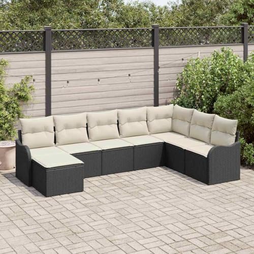 Qnhdfrt 8-teiliges Outdoor Ecksofa Set Schwarz Poly Rattan mit Kissen Modernes Design Wetterfest und Modular für Garten Terrasse und Balkon von Qnhdfrt