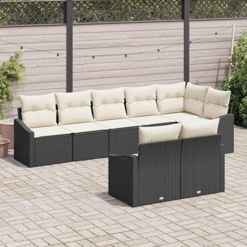 Qnhdfrt 8 teiliges Outdoor Sitzgruppe Set aus Poly Rattan Schwarz mit Cremefarbenen Kissen für Garten Terrasse und Balkon von Qnhdfrt