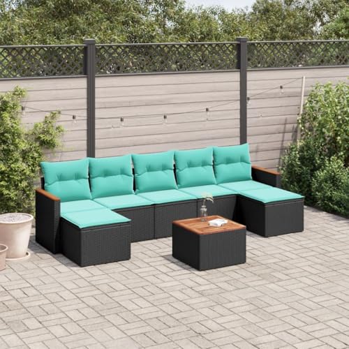 Qnhdfrt 8-teiliges Schwarzes Gartensofa-Set aus Polyrattan mit Akazienholztisch 55x55 cm platzsparend modular Klappstuhl-Alternative für Balkon Terrasse und Camping Qnhdfrt 8-teiliges Schwarzes Gartensofa-Set aus Polyrattan mit Akazienholztisch 55x55 cm platzsparend modular Klappstuhl-Alternative für Balkon Terrasse und Camping von Qnhdfrt