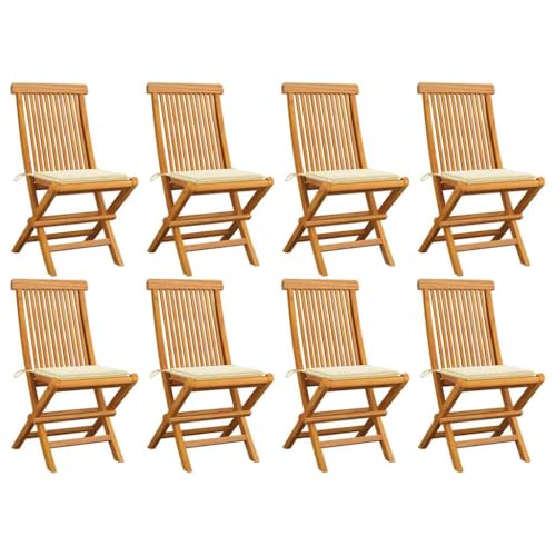 Qnhdfrt 8er Set Klappbare Gartenstühle aus Massivholz Teak mit Cremeweißen Kissen - Robustes Design für Komfort im Garten, Balkon, Terrasse und Camping Qnhdfrt 8er Set Klappbare Gartenstühle aus Massivholz Teak mit Cremeweißen Kissen - Robustes Design für Komfort im Garten, Balkon, Terrasse und Camping von Qnhdfrt