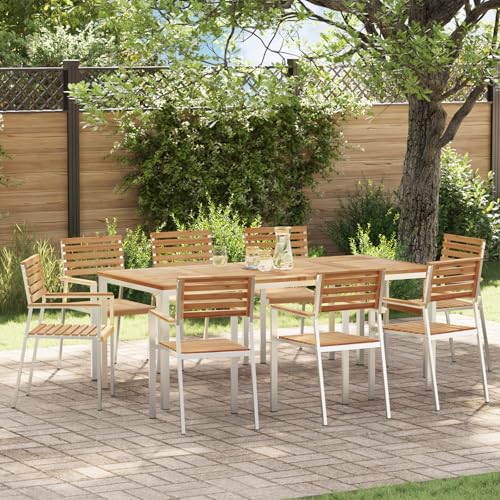 Qnhdfrt 8er Set stapelbare Gartenstühle aus Massivholz Teak mit Stahlrahmen Modernes Design Outdoor Balkon Terrasse von Qnhdfrt