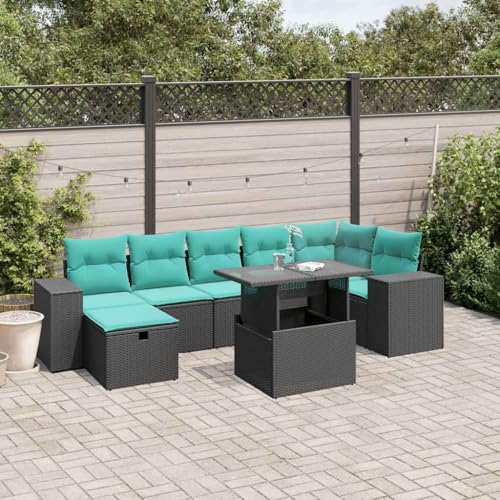 Qnhdfrt 8tlg Gartensofa Set schwarz Polyrattan Balkonmöbel mit 100x55 verstellbarem Glastisch 7 Sitzkissen 110 kg Robustes Design für Garten Terrasse Balkon Qnhdfrt 8tlg Gartensofa Set schwarz Polyrattan Balkonmöbel mit 100x55 verstellbarem Glastisch 7 Sitzkissen 110 kg Robustes Design für Garten Terrasse Balkon von Qnhdfrt