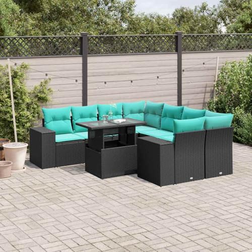 Qnhdfrt 9-TLG Gartensofa Set Schwarz Polyrattan mit Höhenverstellbarem Glas-Tisch 100x55 cm Langlebig UV-beständiges Balkonmöbel Outdoor Loungemöbel für Garten Terrasse Balkon Qnhdfrt 9-TLG Gartensofa Set Schwarz Polyrattan mit Höhenverstellbarem Glas-Tisch 100x55 cm Langlebig UV-beständiges Balkonmöbel Outdoor Loungemöbel für Garten Terrasse Balkon von Qnhdfrt