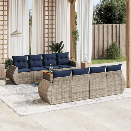 Qnhdfrt 9-TLG Gartensofa Set grau Polyrattan mit Akazientisch 55x55 cm modulare Sitzecke Outdoor Robustes Material für Garten Terrasse Balkon von Qnhdfrt