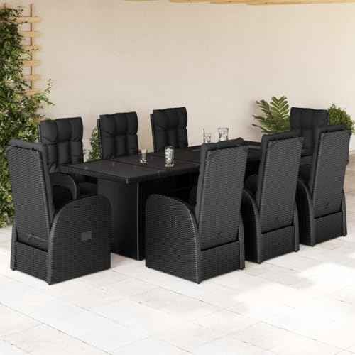 Qnhdfrt 9-TLG Schwarze Gartenmöbel Set 240x90 cm Poly Rattan Essgruppe mit verstellbaren Sesseln und Glasplatte Robustes Lounge Set Outdoor für Balkon Terrasse und Garten von Qnhdfrt
