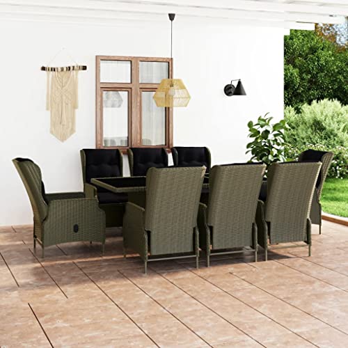 Qnhdfrt 9-TLG. Essgruppe aus PE Rattan Braun mit Glas Tischplatte und Liegefunktion für Garten Terrasse und Balkon Qnhdfrt 9-TLG. Essgruppe aus PE Rattan Braun mit Glas Tischplatte und Liegefunktion für Garten Terrasse und Balkon von Qnhdfrt