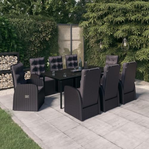 Qnhdfrt 9-TLG. Garten Essgruppe Schwarz PE Rattan Outdoor Möbel Set mit Kissen und Verstellbaren Stühlen für Terrasse Balkon Garten von Qnhdfrt