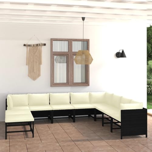 Qnhdfrt 9-TLG. Garten Lounge Set Poly Rattan Schwarz mit Cremeweißen Kissen Modulares Design für Garten Balkon Terrasse von Qnhdfrt