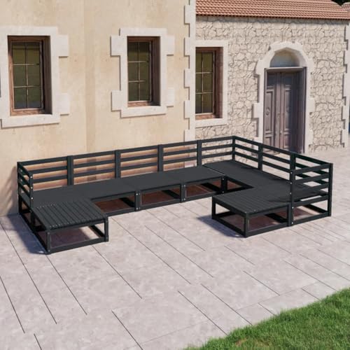 Qnhdfrt 9-TLG. Garten Lounge Set Schwarz aus Massivholz Kiefer mit Eck- und Mittelsofa sowie Hocker für Terrasse Garten und Balkon von Qnhdfrt