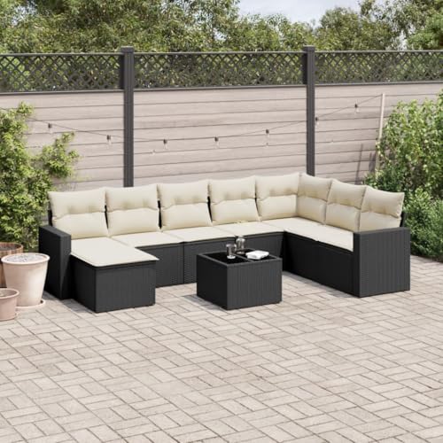 Qnhdfrt 9-TLG. Garten Sofagarnitur Schwarz PE Rattan mit Kissen und Glas Tischplatte Modulares Design für Terrasse Garten und Balkon von Qnhdfrt