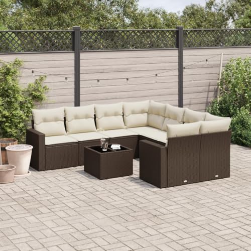 Qnhdfrt 9-TLG. Garten Sofagarnitur Set Braun PE Rattan mit Kissen und Glas Tisch für Terrasse Balkon Garten Qnhdfrt 9-TLG. Garten Sofagarnitur Set Braun PE Rattan mit Kissen und Glas Tisch für Terrasse Balkon Garten von Qnhdfrt