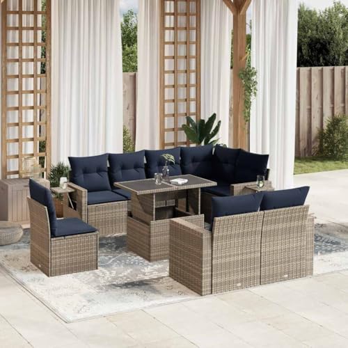 Qnhdfrt 9-Teiliges Gartenlounge Set Grau Polyrattan 100x55 Verstellbarer Couchtisch Esstisch Balkon Garten Terrasse Modernes Outdoor Sofa Set für Garten Balkon und Terrasse Qnhdfrt 9-Teiliges Gartenlounge Set Grau Polyrattan 100x55 Verstellbarer Couchtisch Esstisch Balkon Garten Terrasse Modernes Outdoor Sofa Set für Garten Balkon und Terrasse von Qnhdfrt