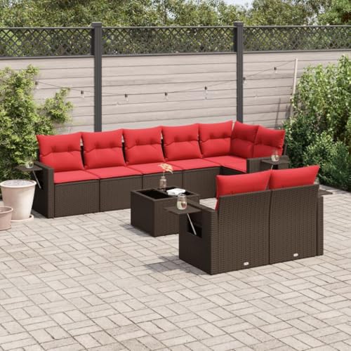 Qnhdfrt 9-Teiliges Gartenmöbel Set aus Polyrattan mit Glasplatte und Klappbarer Beistelltisch für Garten Terrasse Balkon von Qnhdfrt