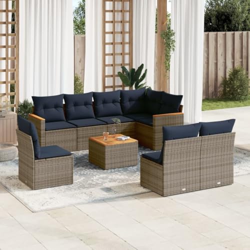 Qnhdfrt 9-Teiliges Gartensofa-Set Polyrattan Grau mit Akazienholztisch & Aufbewahrung modular platzsparendes Balkonmöbel Outdoor Lounge für Garten Terrasse Kleiner Balkon Qnhdfrt 9-Teiliges Gartensofa-Set Polyrattan Grau mit Akazienholztisch & Aufbewahrung modular platzsparendes Balkonmöbel Outdoor Lounge für Garten Terrasse Kleiner Balkon von Qnhdfrt