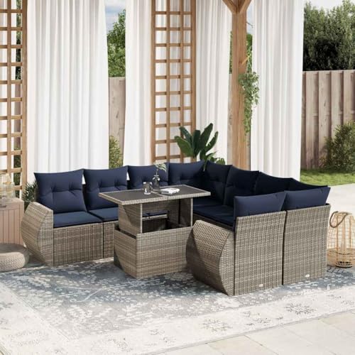 Qnhdfrt 9-Teiliges Gartensofa Set Polyrattan in Grau mit verstellbarem Stehtisch 100x55 cm UV-beständige Gartenlounge Sitzgruppe dick gepolstert für Balkon Terrasse und Garten Qnhdfrt 9-Teiliges Gartensofa Set Polyrattan in Grau mit verstellbarem Stehtisch 100x55 cm UV-beständige Gartenlounge Sitzgruppe dick gepolstert für Balkon Terrasse und Garten von Qnhdfrt