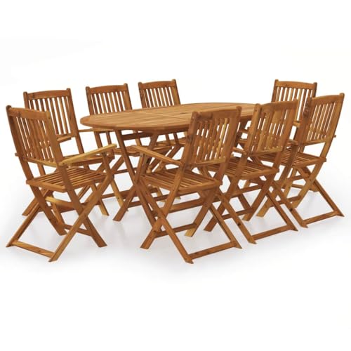Qnhdfrt 9-teilige Garten Essgruppe Klappbar aus Massivholz Akazie Braun Ovaler Klapptisch mit 8 Klappstühlen Wetterfest und Langlebig für Terrasse Garten und Balkon von Qnhdfrt