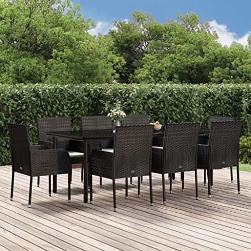 Qnhdfrt 9 teilige Garten Essgruppe Schwarz PE Rattan mit 8 Stühlen und 1 Tisch Outdoor Möbel Set Modernes Design für Terrasse Balkon und Garten von Qnhdfrt