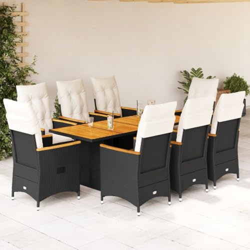 Qnhdfrt 9 teilige Garten Essgruppe Schwarz PE Rattan mit Kissen Verstellbare Relaxsessel und Akazienholz Tisch für Terrasse Garten Balkon Qnhdfrt 9 teilige Garten Essgruppe Schwarz PE Rattan mit Kissen Verstellbare Relaxsessel und Akazienholz Tisch für Terrasse Garten Balkon von Qnhdfrt
