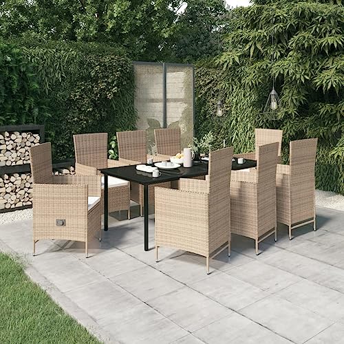 Qnhdfrt 9 teilige Garten Essgruppe aus PE Rattan und Stahl mit verstellbaren Rückenlehnen und cremeweißen Kissen für Terrasse Balkon und Garten Qnhdfrt 9 teilige Garten Essgruppe aus PE Rattan und Stahl mit verstellbaren Rückenlehnen und cremeweißen Kissen für Terrasse Balkon und Garten von Qnhdfrt