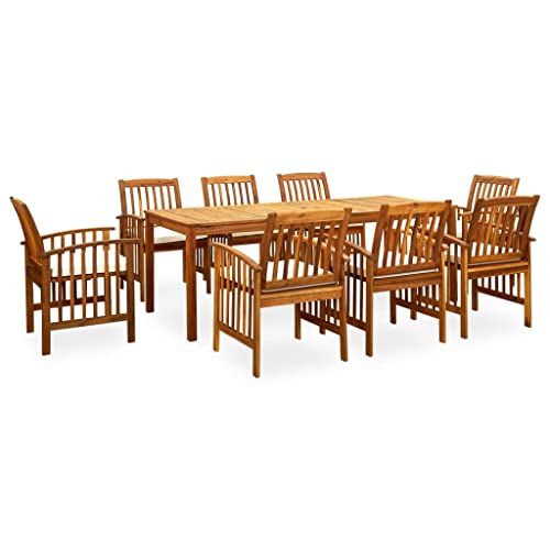Qnhdfrt 9-teilige Garten Essgruppe aus massivem Akazienholz mit cremeweißen Kissen Outdoor Esstisch und Stühle Set für Terrasse Garten und Balkon von Qnhdfrt