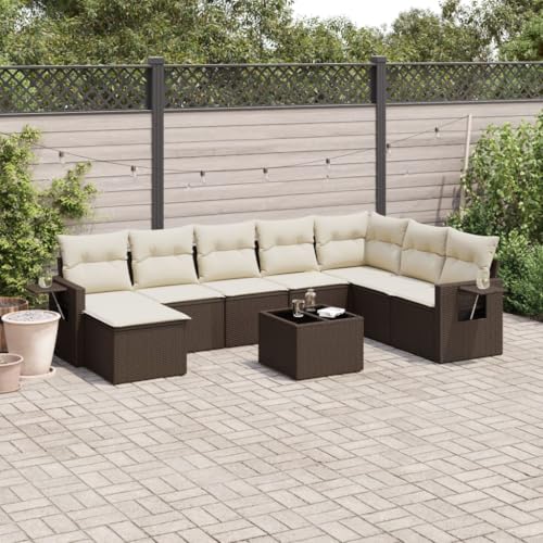 Qnhdfrt 9 teilige Garten Sofagarnitur Set Braun PE Rattan mit Kissen und Glas Tischplatte für Terrasse Balkon Garten Qnhdfrt 9 teilige Garten Sofagarnitur Set Braun PE Rattan mit Kissen und Glas Tischplatte für Terrasse Balkon Garten von Qnhdfrt