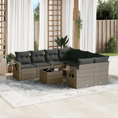Qnhdfrt 9 teilige Garten Sofagarnitur Set Grau PE Rattan mit Glas Tischplatte und Kissen Modulares Design für Terrasse Balkon Garten Qnhdfrt 9 teilige Garten Sofagarnitur Set Grau PE Rattan mit Glas Tischplatte und Kissen Modulares Design für Terrasse Balkon Garten von Qnhdfrt