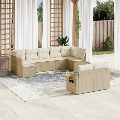 Qnhdfrt 9 teilige Garten Sofagarnitur aus PE Rattan mit Kissen Beige Modulares Design Stauraum und Klapptisch für Terrasse Garten und Balkon von Qnhdfrt