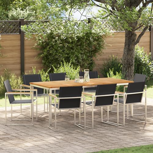 Qnhdfrt 9-teilige Massivholz Teak Garten Essgruppe Schwarz Rechteckig Outdoor Esstisch für Garten Terrasse und Familienfeiern Robust Wetterbeständig von Qnhdfrt